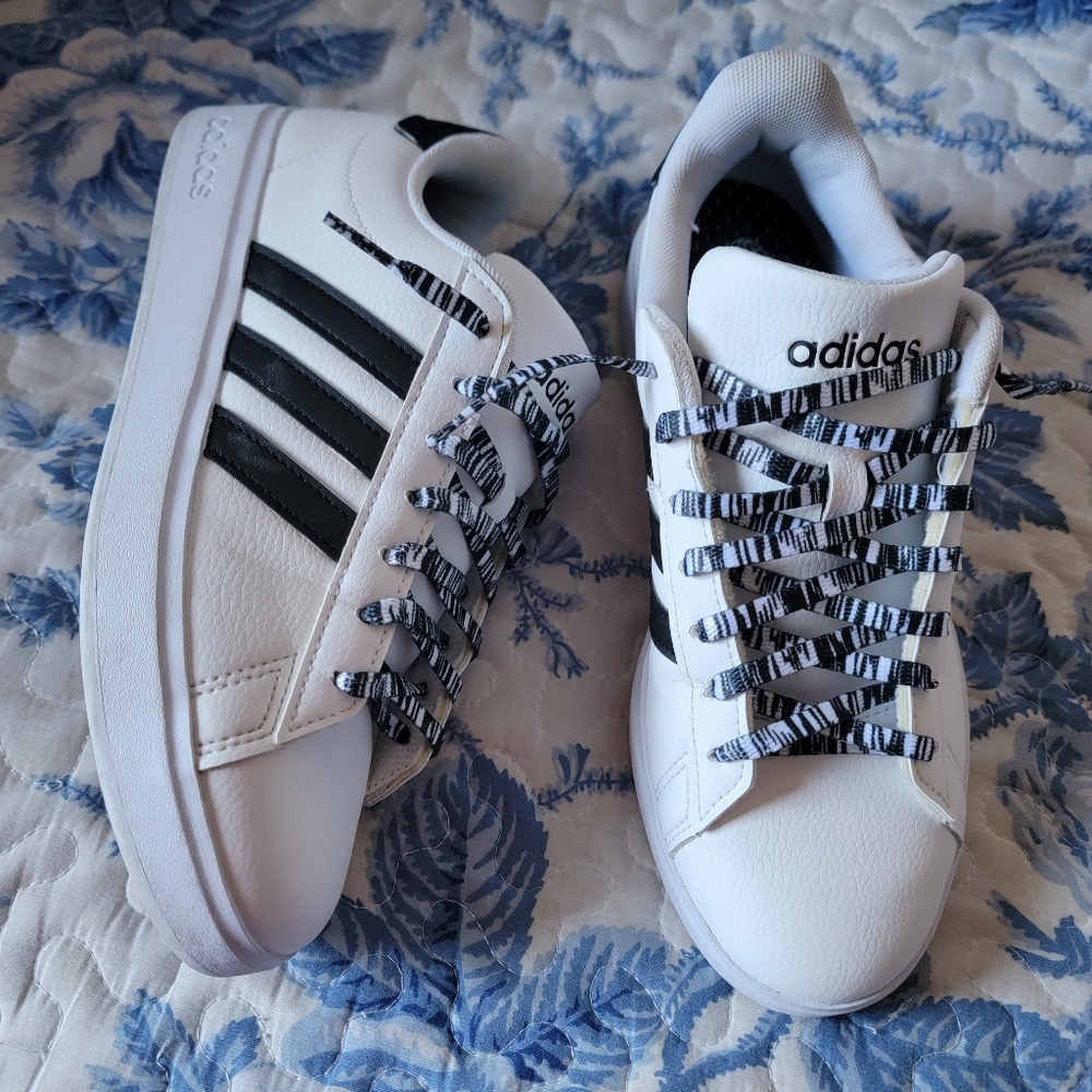 adidas White Sneakers with Black Stripes